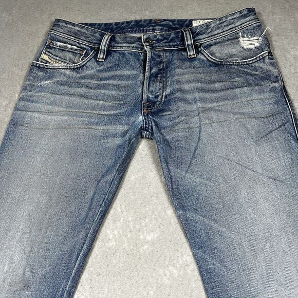 Diesel ZAF Distressed Wash Denim Jeans Button Fly Light Wash W32 L32 - Picture 3 of 15